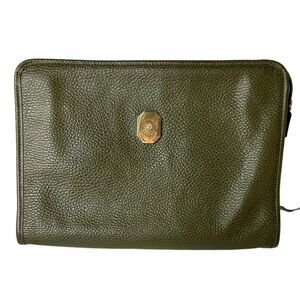 Karina Firenze Pebbled Olive Leather Clutch Made In Italy Some Interior Wear